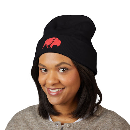 QKA Red Standing Buffalo Embroidered Beanie