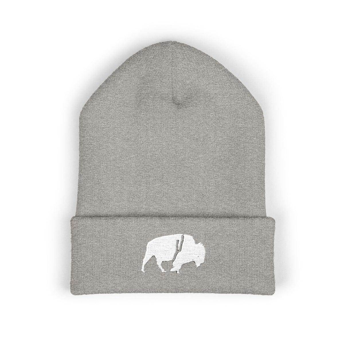 QKA White Standing Buffalo Embroidered Beanie