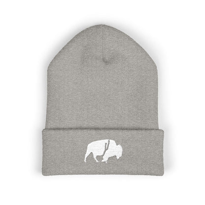 QKA White Standing Buffalo Embroidered Beanie