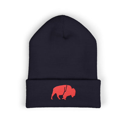QKA Red Standing Buffalo Embroidered Beanie