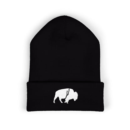 QKA White Standing Buffalo Embroidered Beanie
