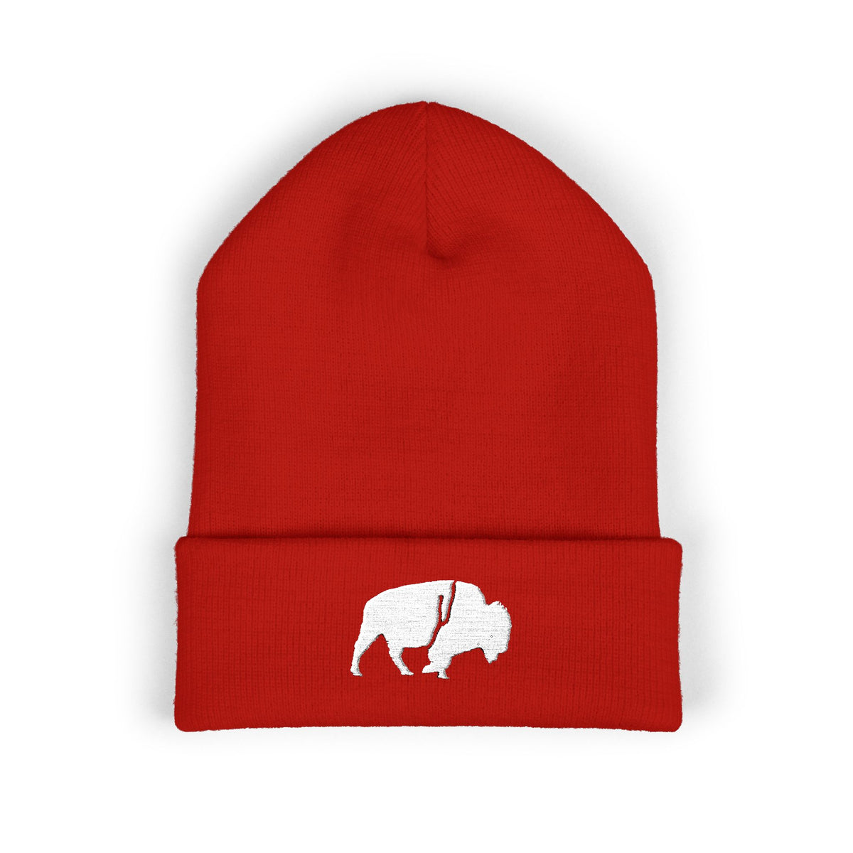 QKA White Standing Buffalo Embroidered Beanie