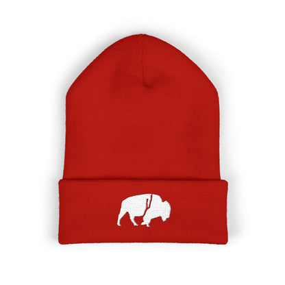QKA White Standing Buffalo Embroidered Beanie