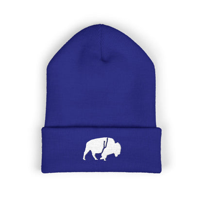QKA White Standing Buffalo Embroidered Beanie