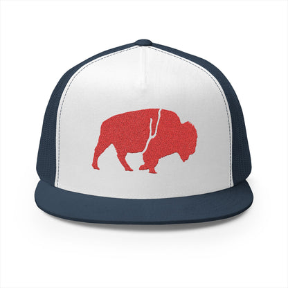 QKA Bills Backers Red Glitter Standing Buffalo Trucker Cap