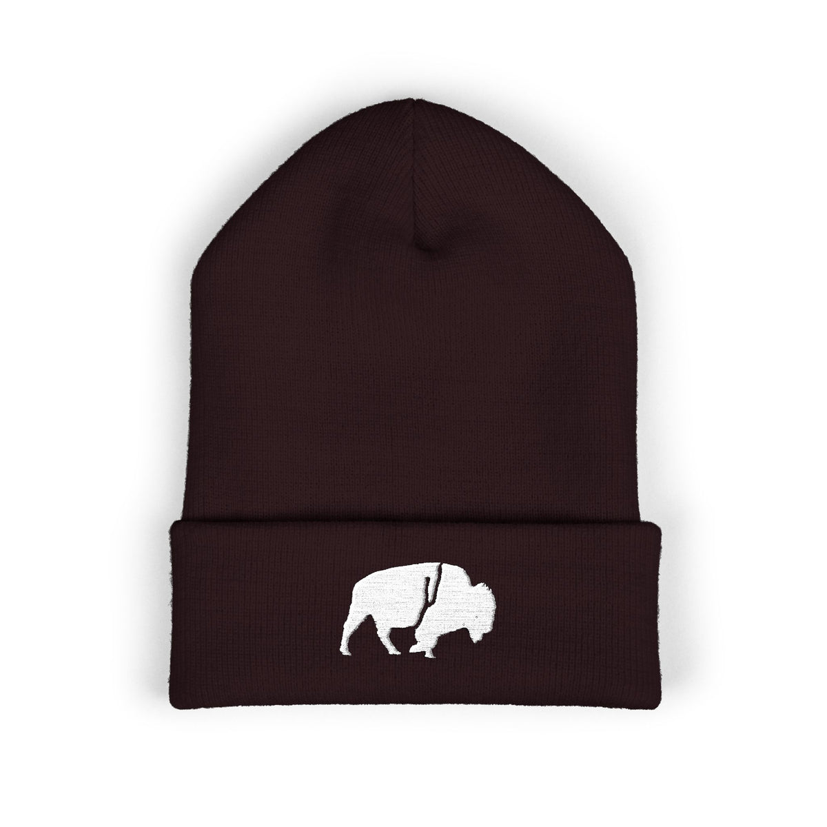 QKA White Standing Buffalo Embroidered Beanie