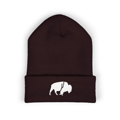 QKA White Standing Buffalo Embroidered Beanie