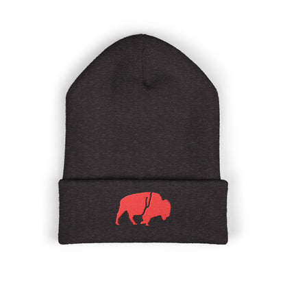 QKA Red Standing Buffalo Embroidered Beanie
