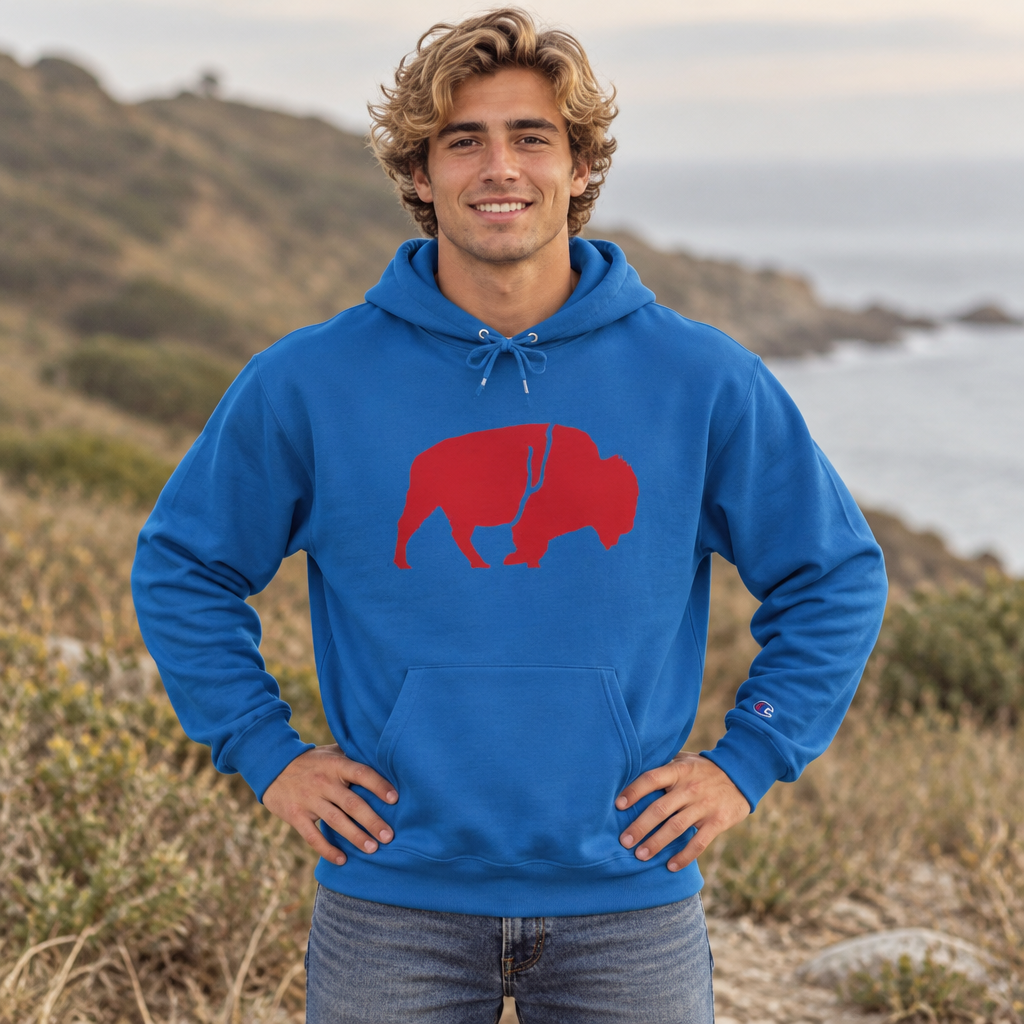 QKA Bills Backers Red Standing Buffalo Champion Hoodie