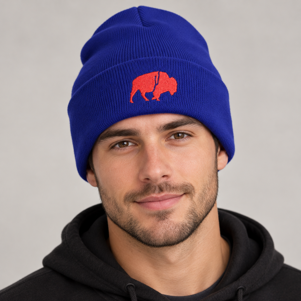 QKA Red Standing Buffalo Embroidered Beanie