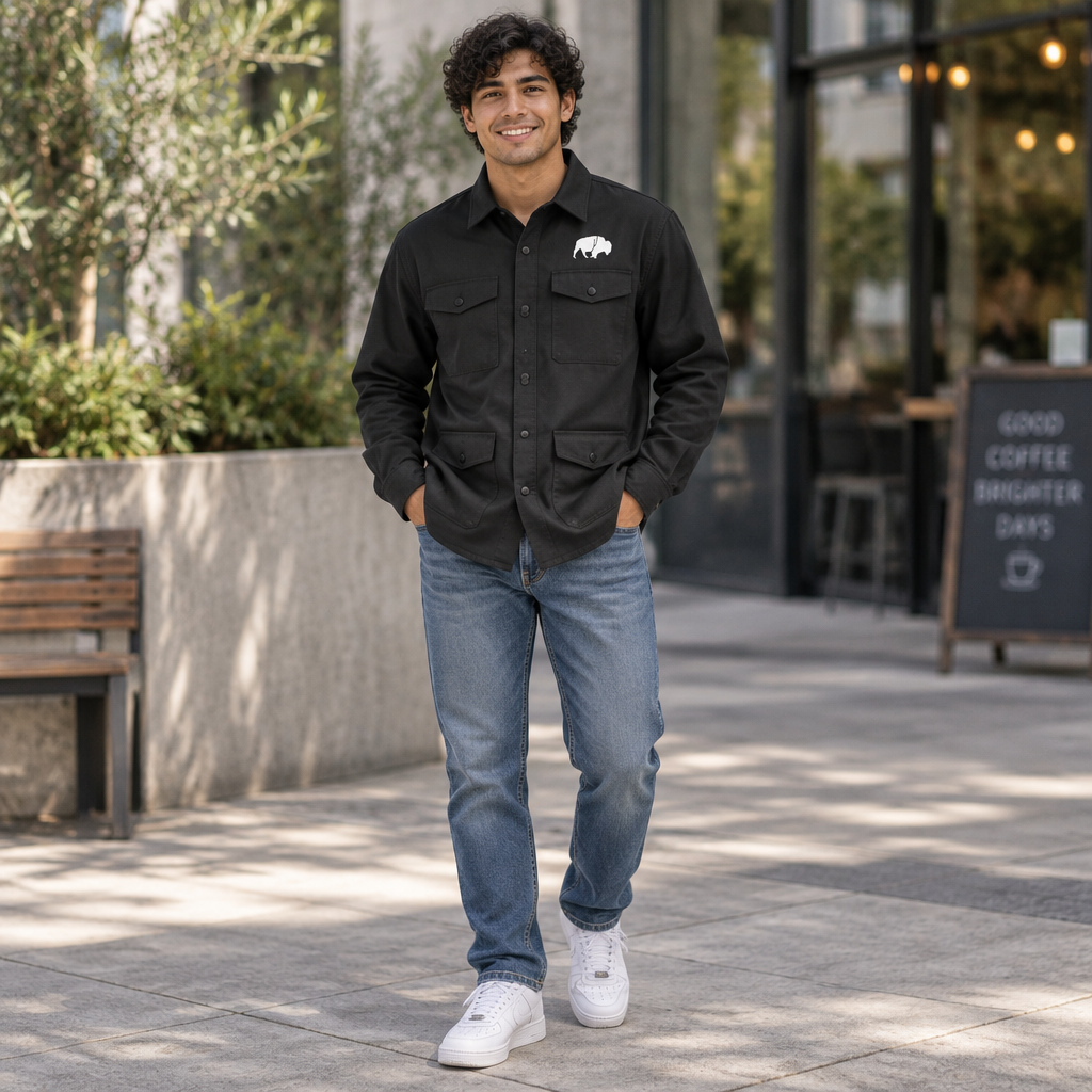 QKA Standing Buffalo Black Work Shirt