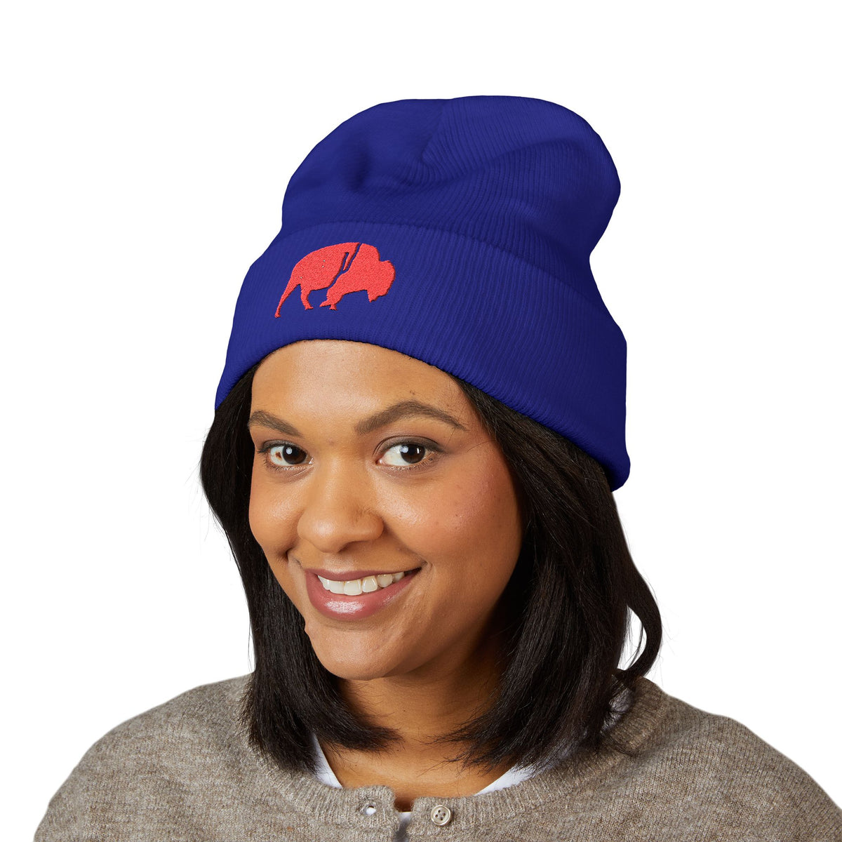 QKA Red Standing Buffalo Embroidered Beanie