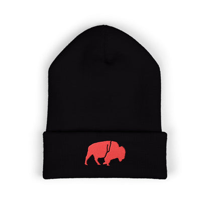QKA Red Standing Buffalo Embroidered Beanie