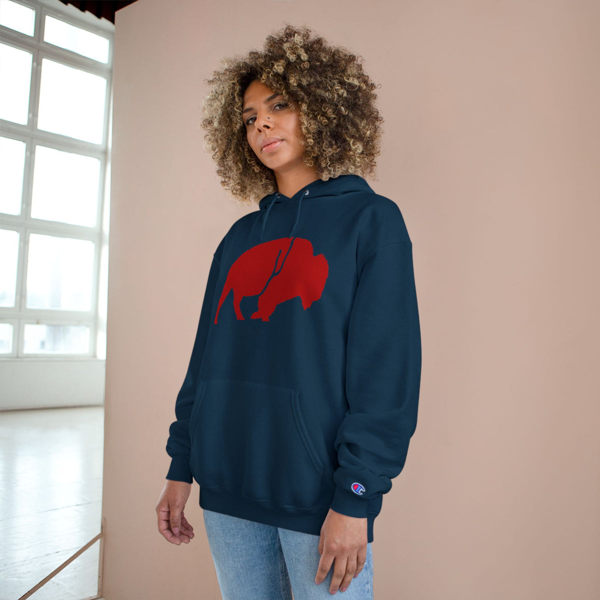 QKA Bills Backers Red Standing Buffalo Champion Hoodie