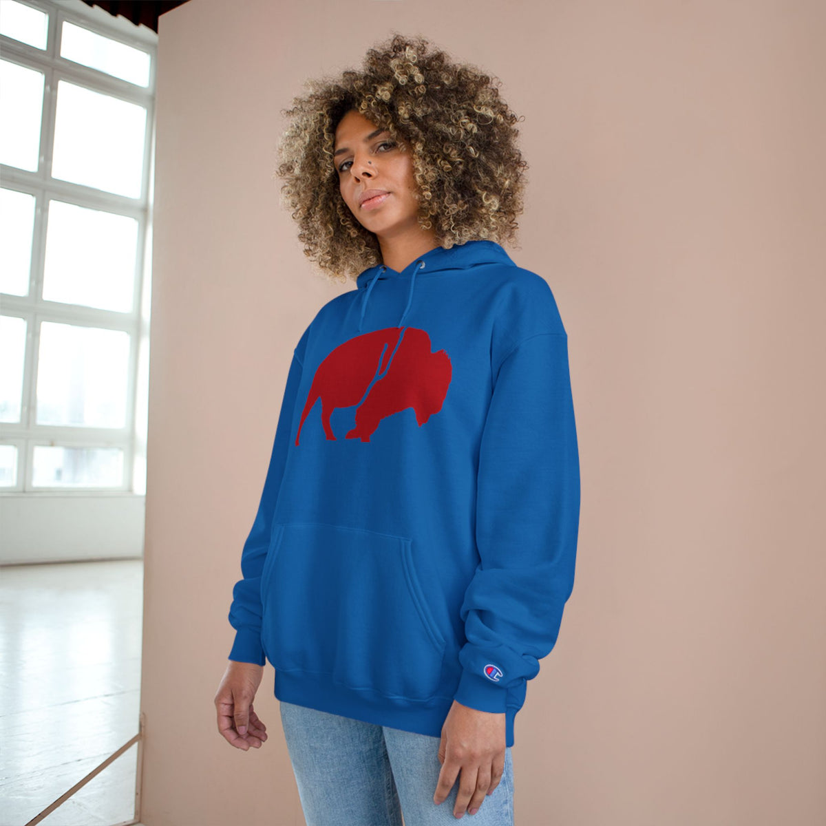 QKA Bills Backers Red Standing Buffalo Champion Hoodie