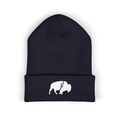QKA White Standing Buffalo Embroidered Beanie