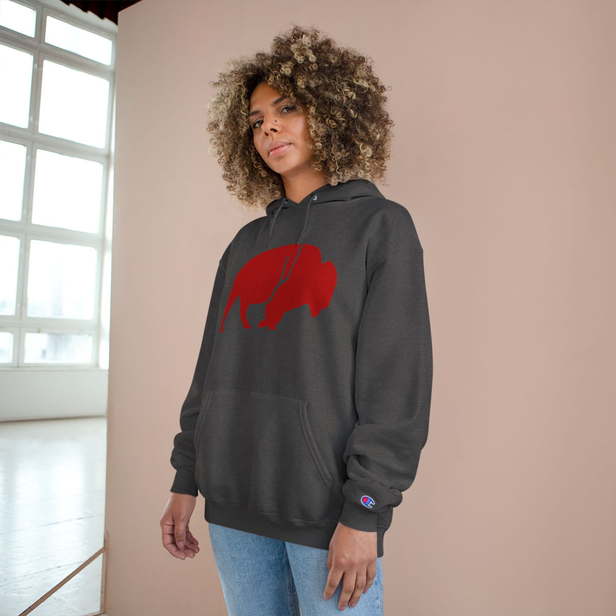 QKA Bills Backers Red Standing Buffalo Champion Hoodie