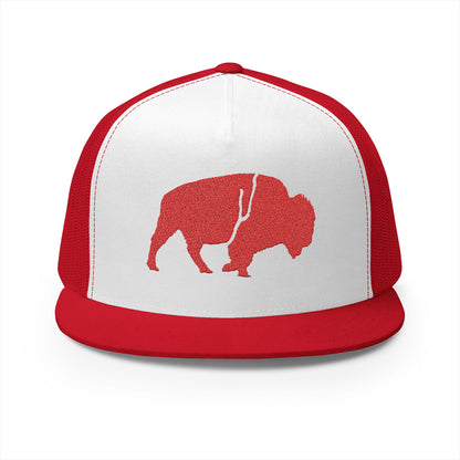 QKA Bills Backers Red Glitter Standing Buffalo Trucker Cap