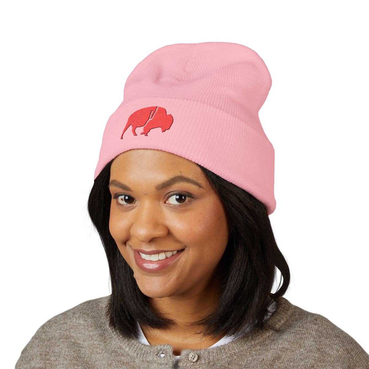 QKA Red Standing Buffalo Embroidered Beanie