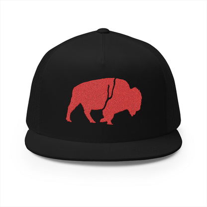 QKA Bills Backers Red Glitter Standing Buffalo Trucker Cap