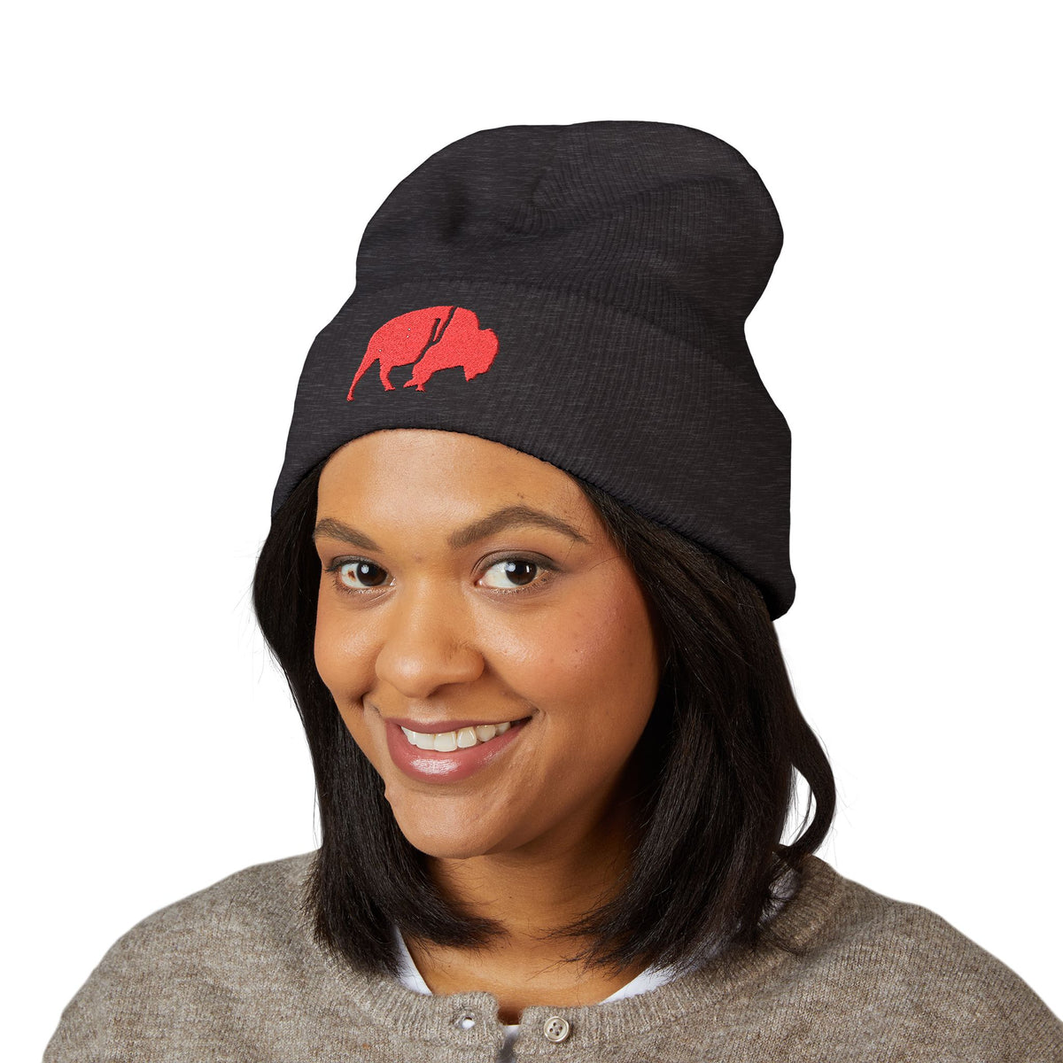 QKA Red Standing Buffalo Embroidered Beanie