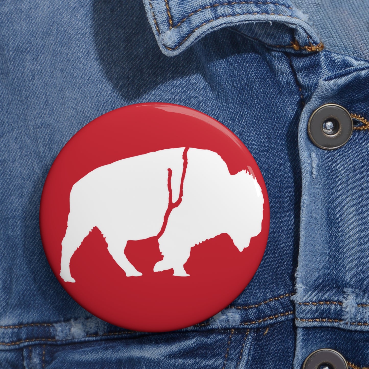 Red & White Standing Buffalo Pin — 3-inch