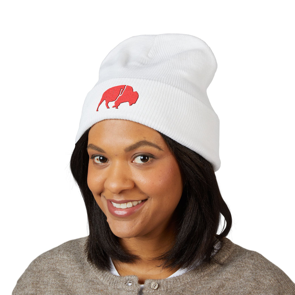 QKA Red Standing Buffalo Embroidered Beanie