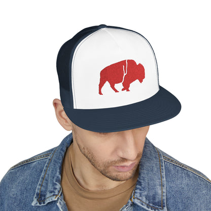 QKA Bills Backers Red Glitter Standing Buffalo Trucker Cap