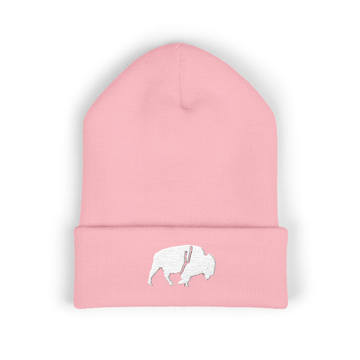 QKA White Standing Buffalo Embroidered Beanie