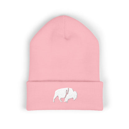 QKA White Standing Buffalo Embroidered Beanie