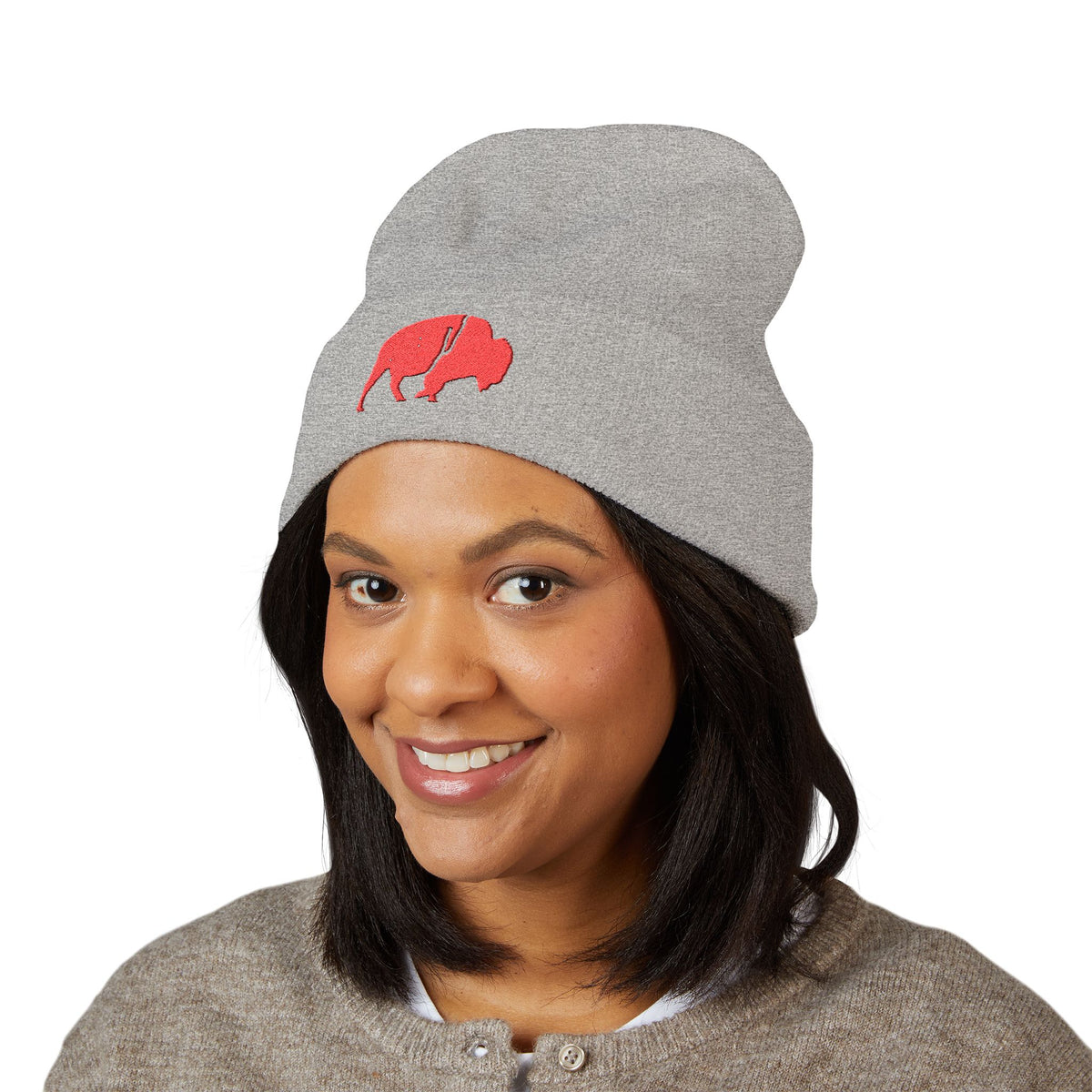 QKA Red Standing Buffalo Embroidered Beanie